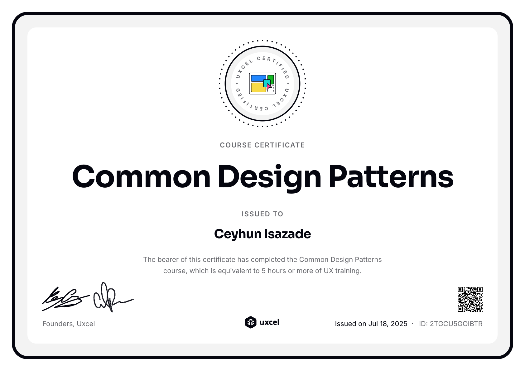 Ceyhun Isazade's certificate